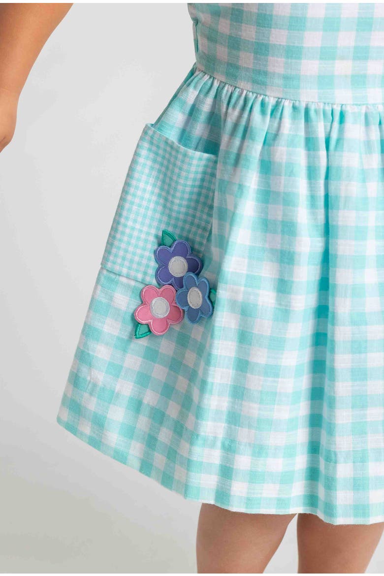 Gingham Linen-Look Dress With Flowers, Alternate, color, Jade/White
