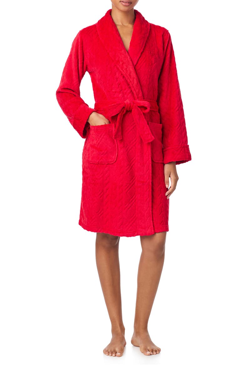 Fleece Monogram Robe, Alternate, color, RED