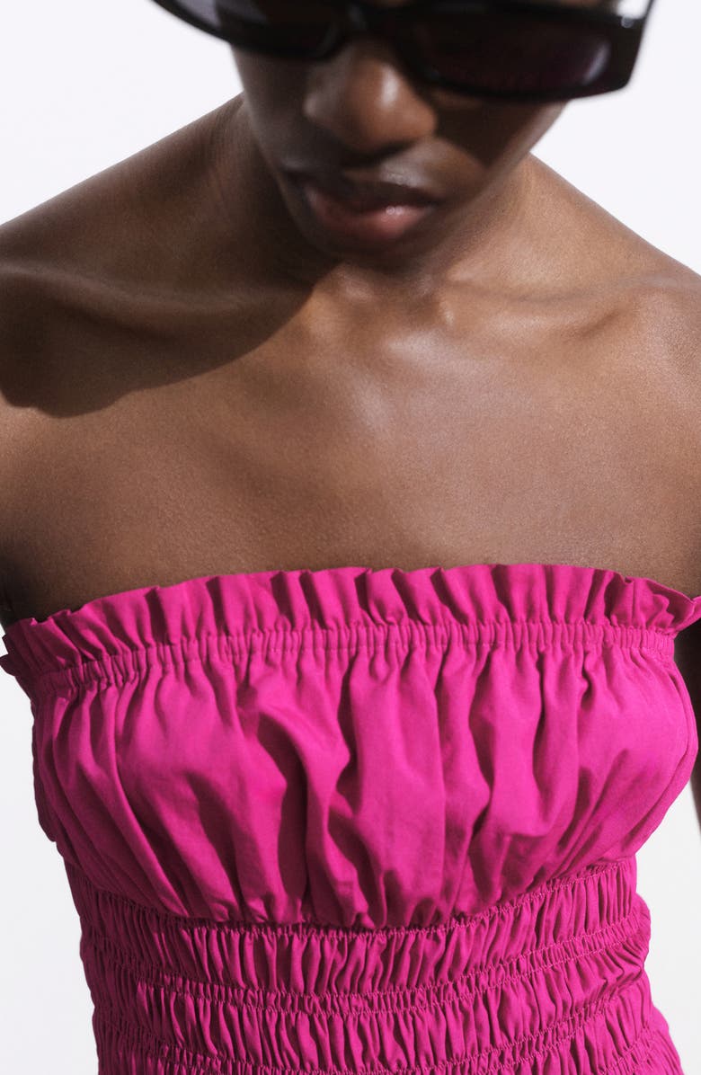 MANGO Strapless Bubble Hem Minidress, Alternate, color, Fuchsia