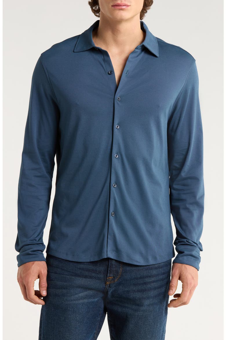 Northpark Knit Button-Up Shirt, Main, color, ORION BLUE