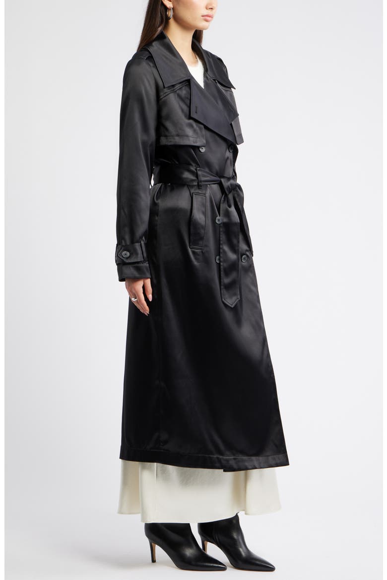 Belted Satin Trench Jacket, Alternate, color, BLACK
