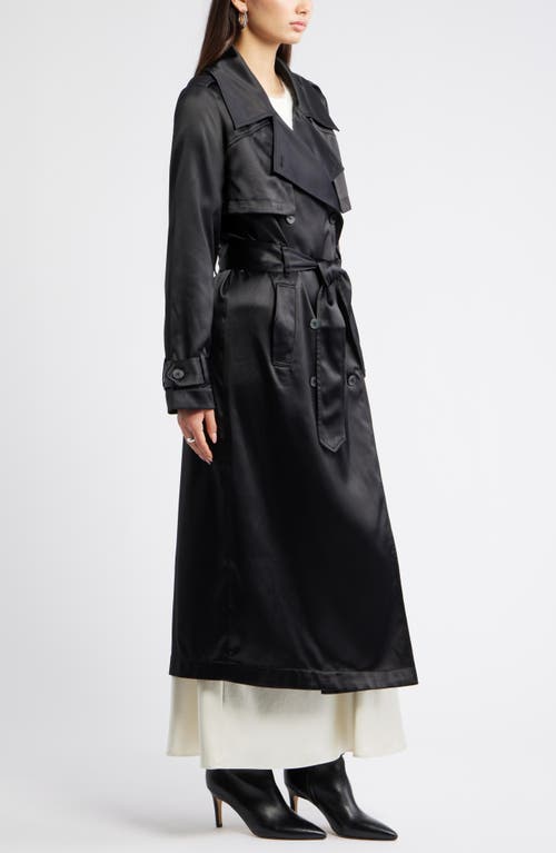 Open Edit Belted Satin Trench Jacket In Black