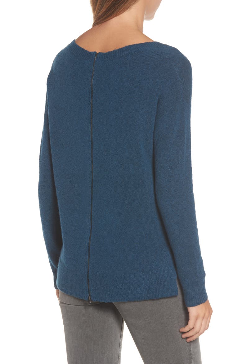 Back Zip High/Low Sweater, Alternate, color, BLUE CERAMIC