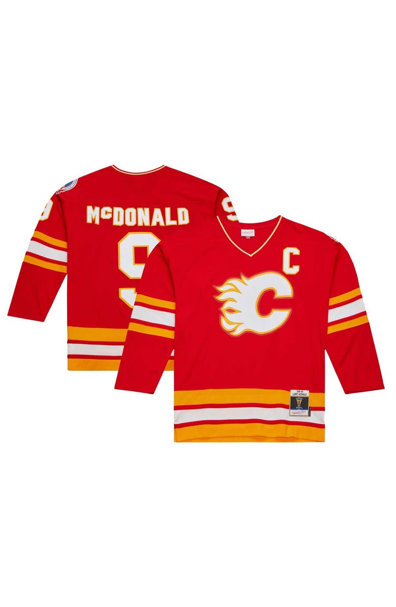 Mitchell & Ness Men's Mitchell & Ness Lanny McDonald Red Calgary Flames Captain Patch 1988/89 Blue Line Player Jersey, Main, color, 