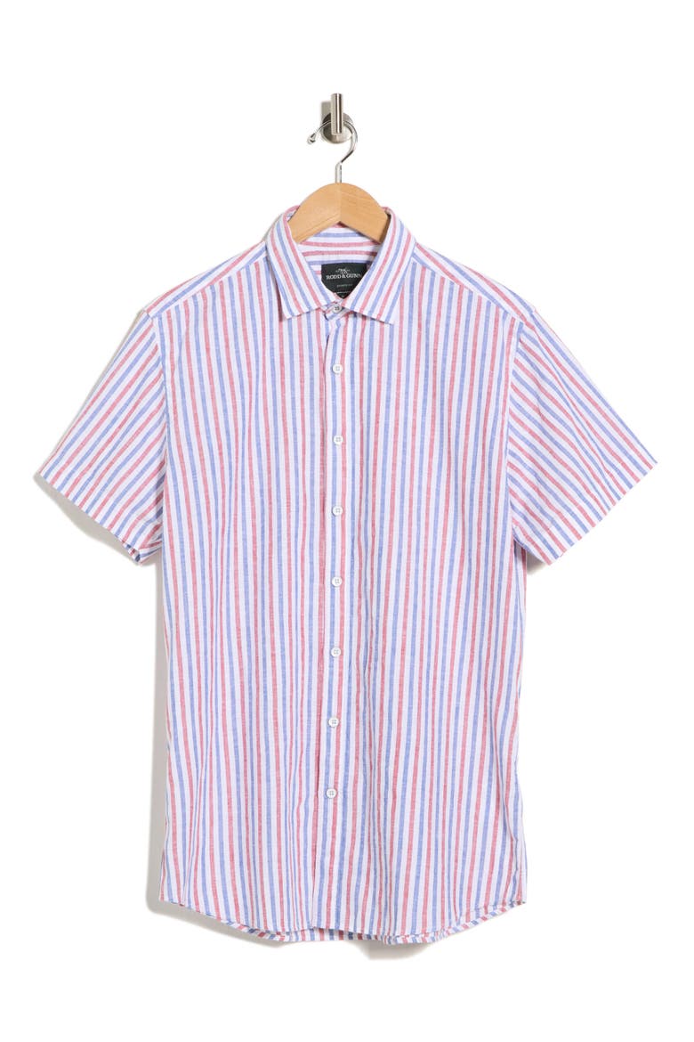 Denby Crescent Stripe Short Sleeve Cotton & Linen Button-Up Shirt, Alternate, color, MARINE