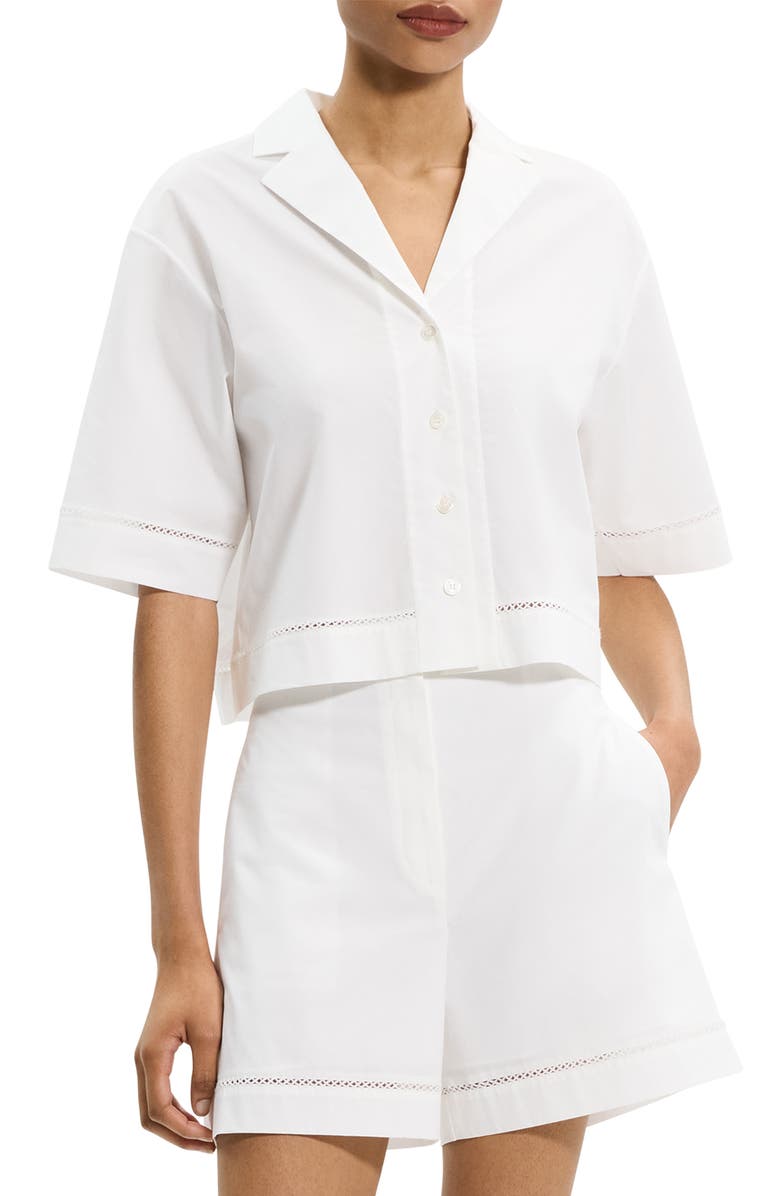 Theory Boxy Woven Crop Shirt, Main, color, White