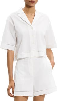 Theory Boxy Woven Crop Shirt