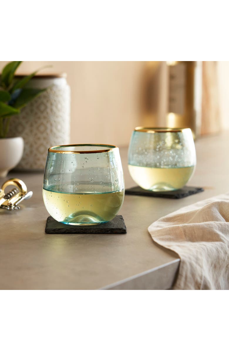 TWINE Aqua Bubble Stemless Wine Glasses Set of 2, Alternate, color, Blue