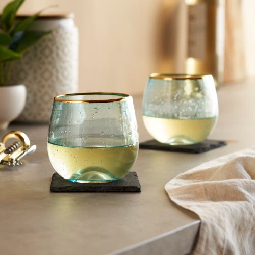 Twine Seaside Aqua Bubble Stemless Wine Glass Set In Blue