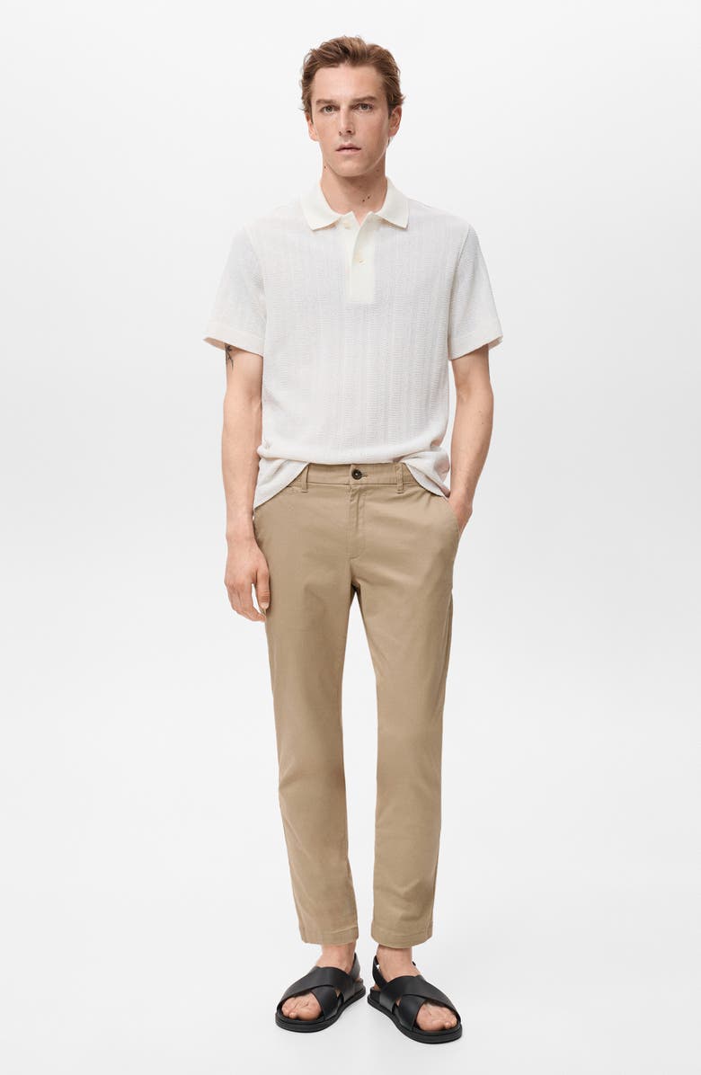 MANGO Prato Crop Tapered Stretch Cotton Chinos, Alternate, color, Beige