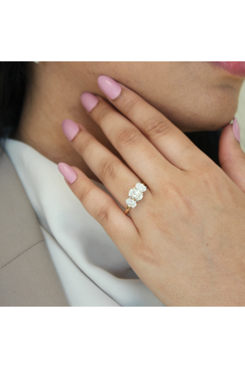 Delila 14K Gold Oval Cut Lab Grown Diamond Trinity Ring - 2 ct, Alternate, color, 14K Yellow Gold