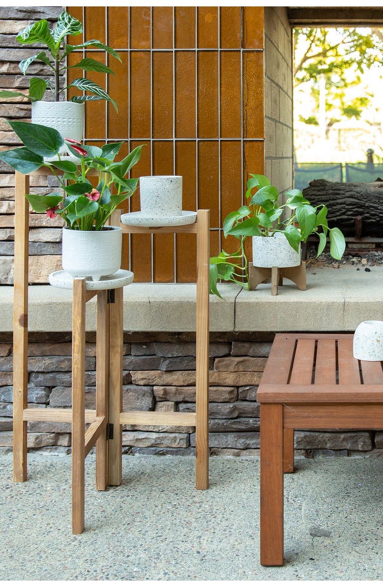 FLORA BUNDA 30" Terrazzo Wood 3-Tired Planter Stand, Alternate, color, 