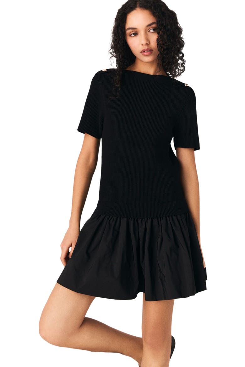 Short knit and taffeta dress, Alternate, color, Black