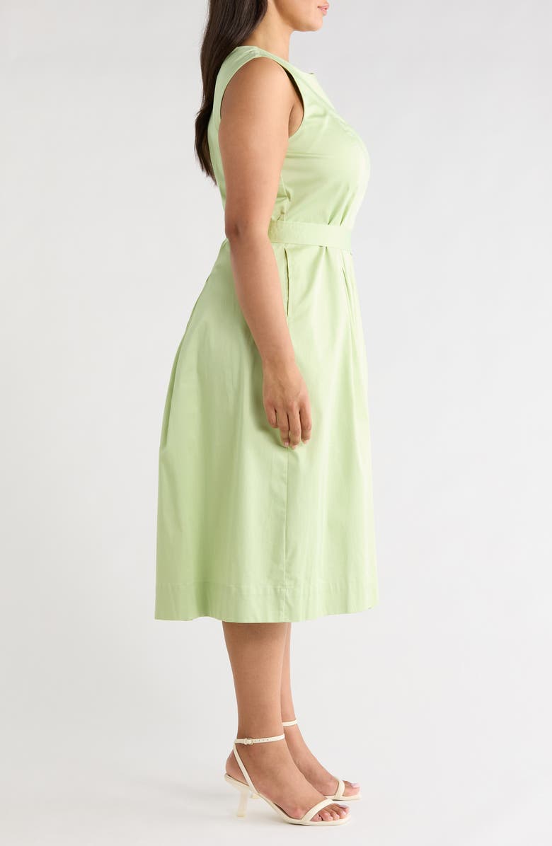 Anne Klein Tie Waist Sleeveless Stretch Poplin Maxi Dress, Alternate, color, Cool Sage