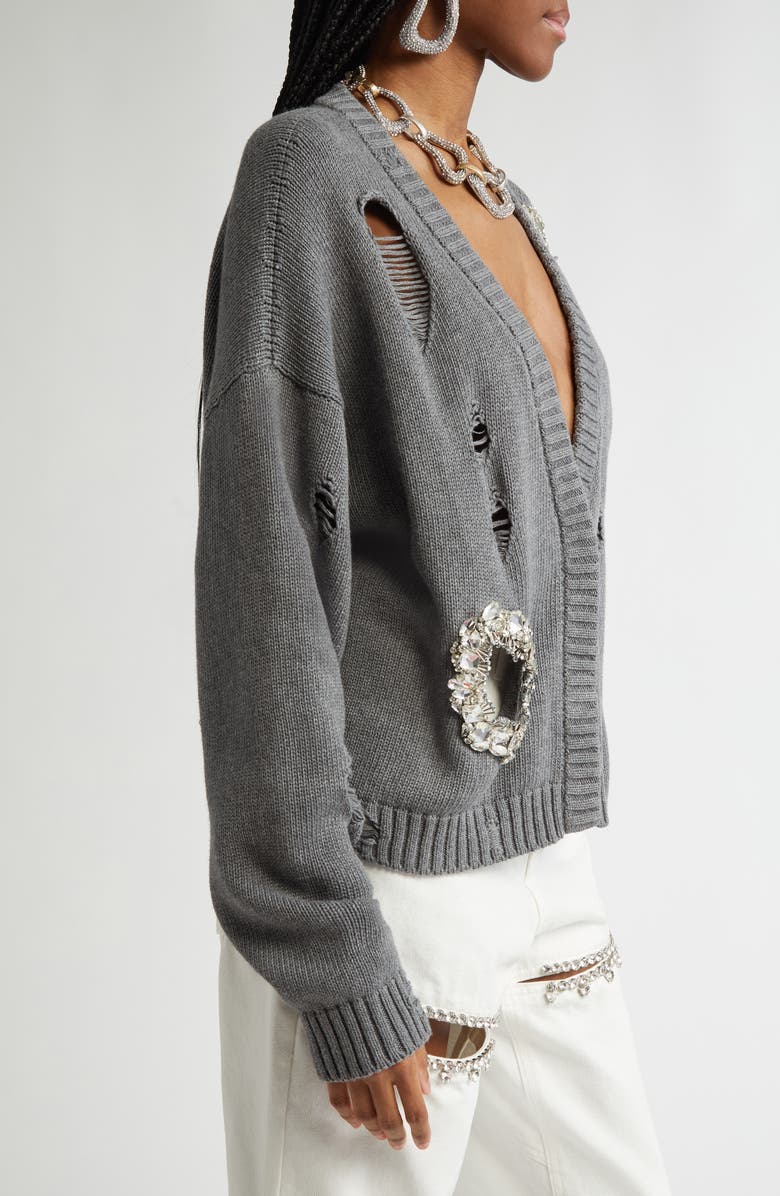Area Distressed Crystal Cardigan, Alternate, color, Heathered Grey