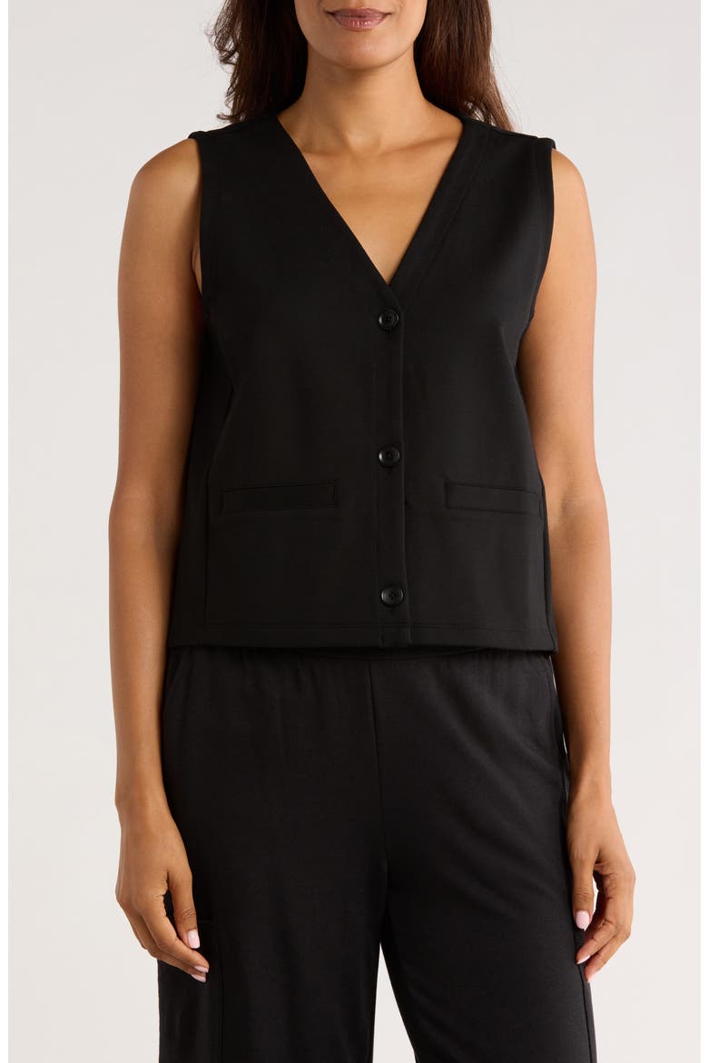 Button Front Vest, Main, color, BLACK