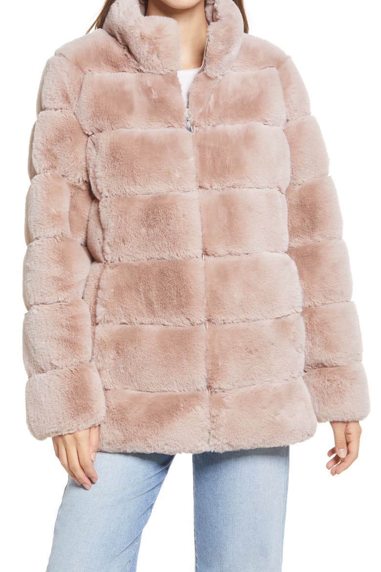 Faux Fur Stand Collar Coat, Alternate, color, BLUSH PINK