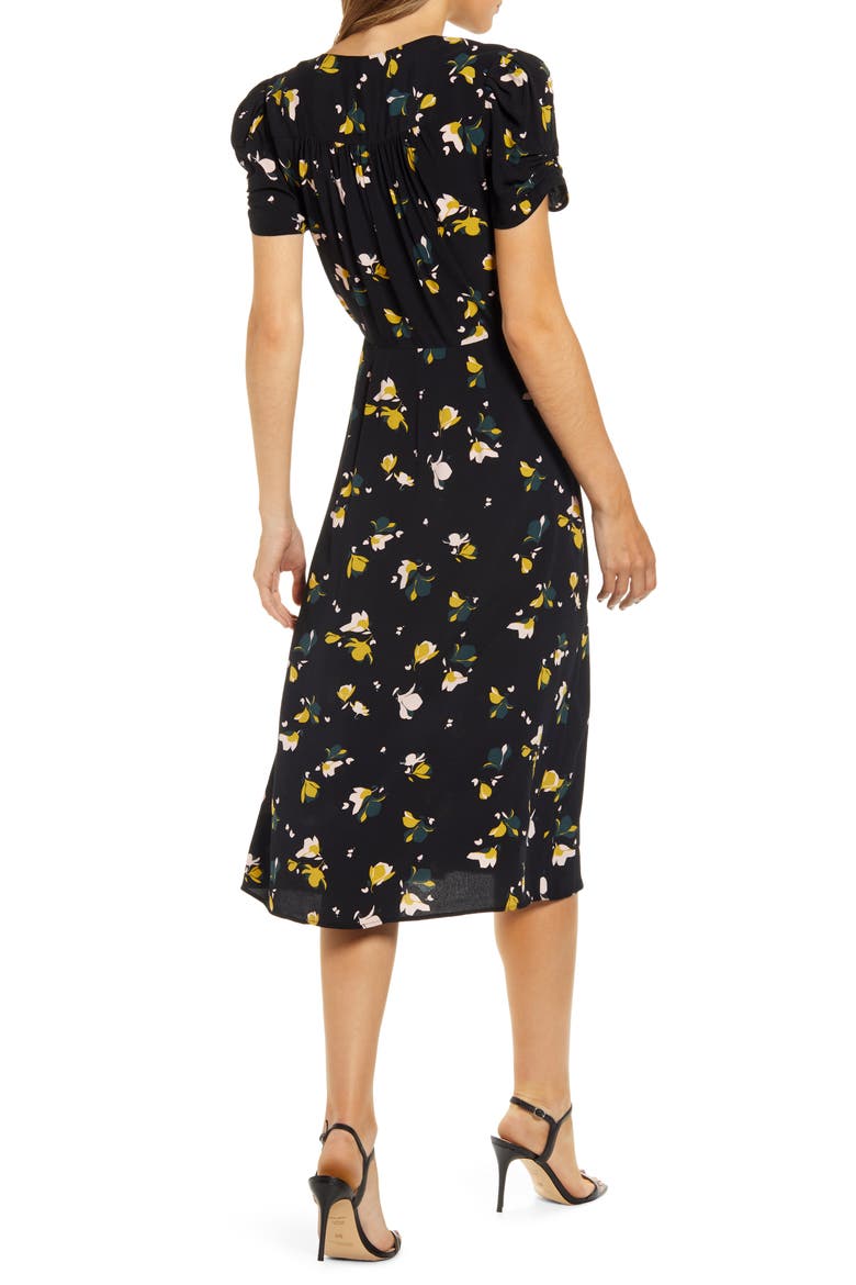 Floral Ruched Sleeve Dress, Alternate, color, BLACK- OLIVE MINI PRINT MIX
