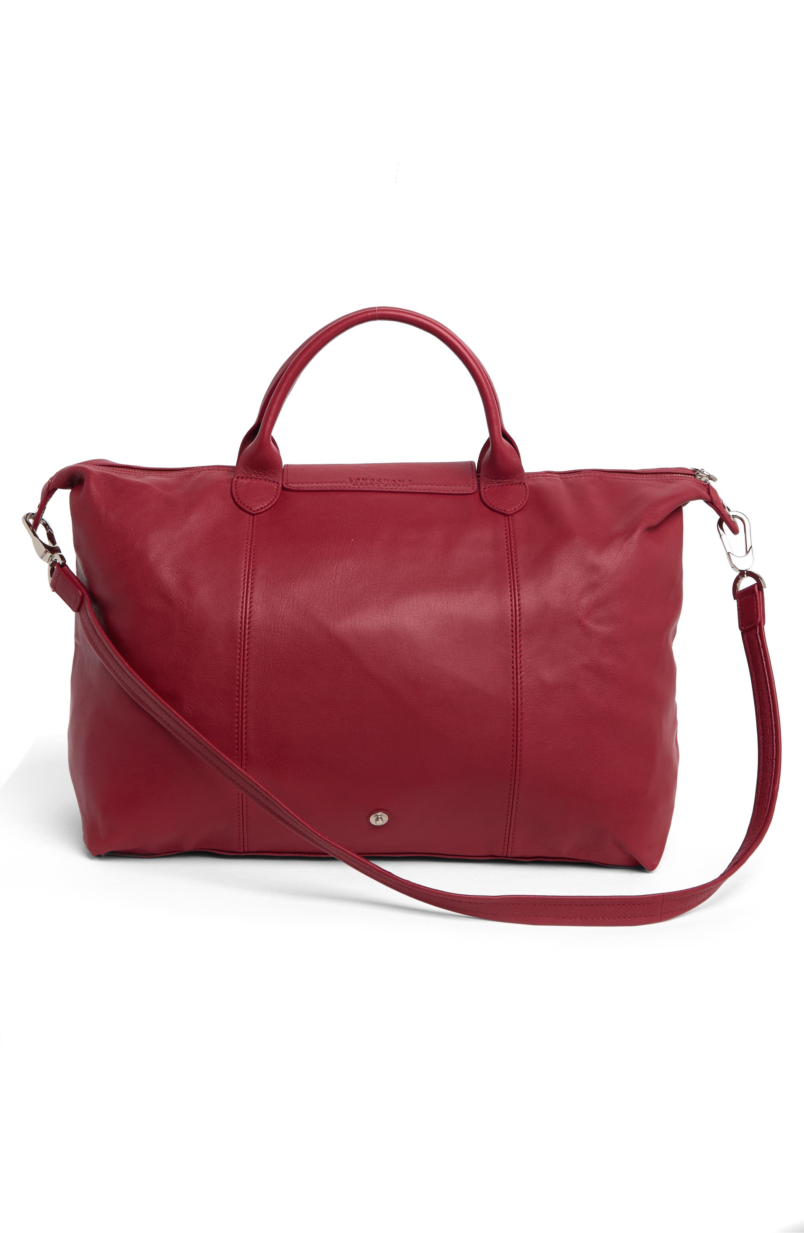 'Le Pliage Cuir' Leather Handbag, Alternate, color, RED
