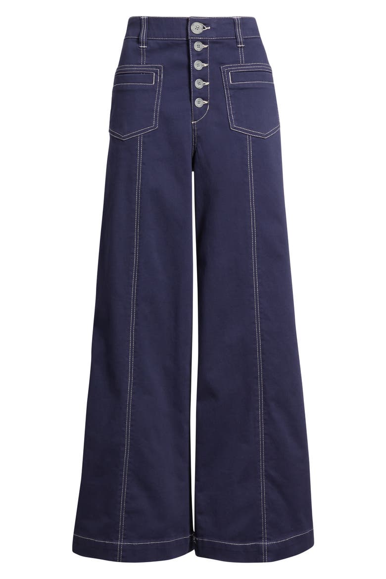 Skyrise High Waist Exposed Button Fly Wide Leg Pants, Alternate, color, EVENING BLUE