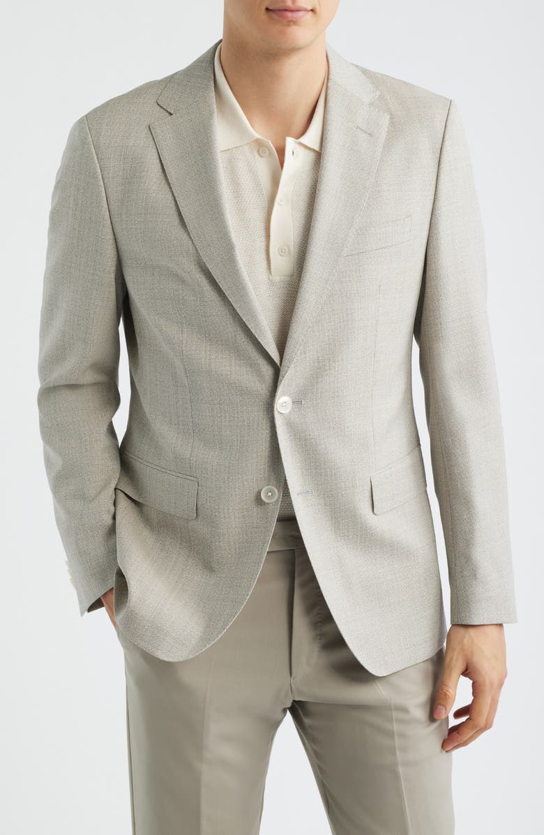 BOSS Hutson Slim Fit Tan Mélange Virgin Wool Sport Coat, Main, color, Open White