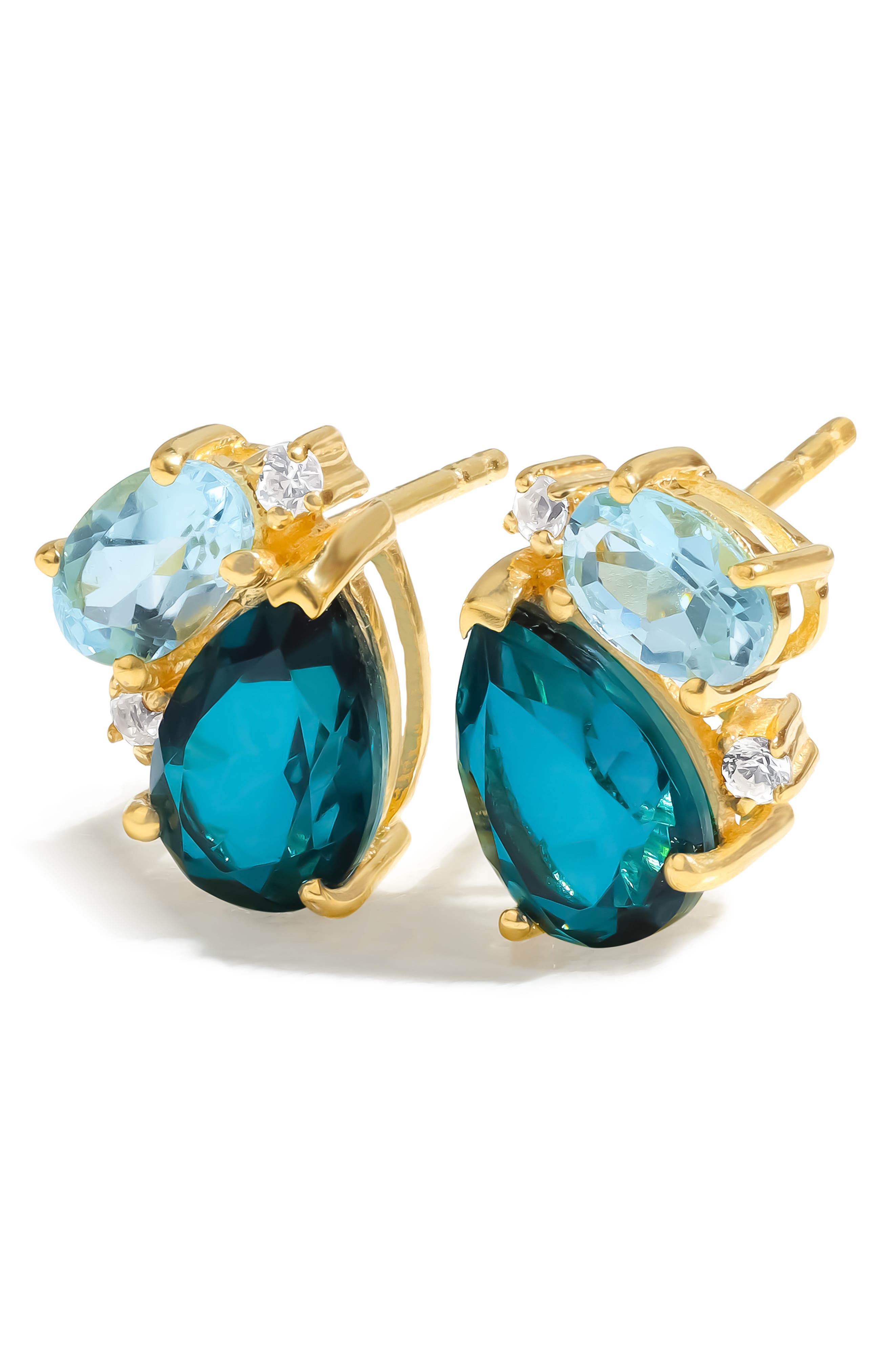 YS GEMS Blue Topaz, Quartz & White Topaz Stud Earrings