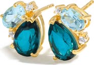YS GEMS Blue Topaz, Quartz & White Topaz Stud Earrings