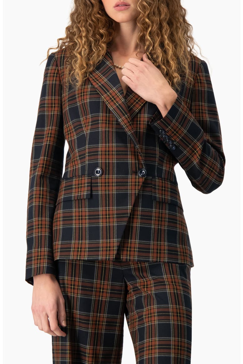 Plaid Geometric Double-Breasted Blazer, Main, color, Navy Blue