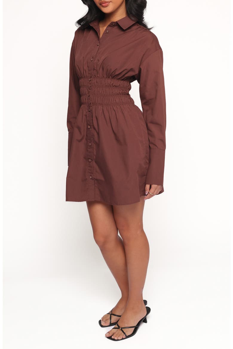 Wallace Long Sleeve Mini Shirtdress, Alternate, color, CHOCOLATE