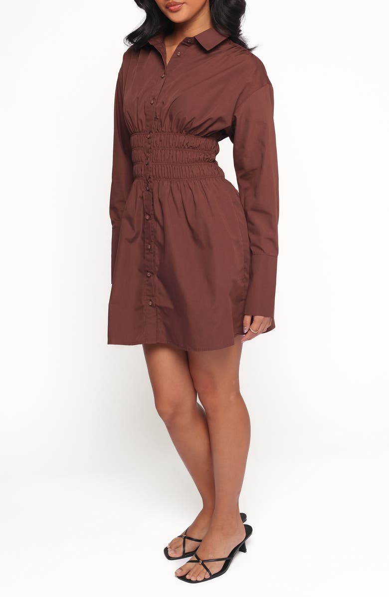 Petal & Pup Wallace Long Sleeve Mini Shirtdress, Alternate, color, Chocolate