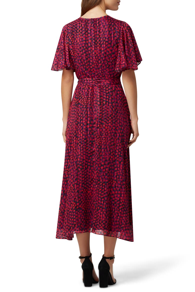 Metallic Dot Chiffon Midi Dress, Alternate, color, NAVY/ PINK DOT