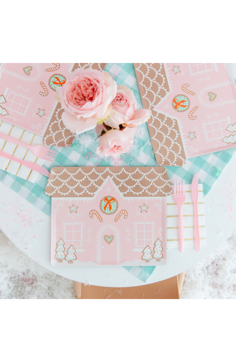 Daydream Society Baking Spirits Bright Pink Gingerbread House Christmas Large Plates, Alternate, color, Assorted Pre-Pack