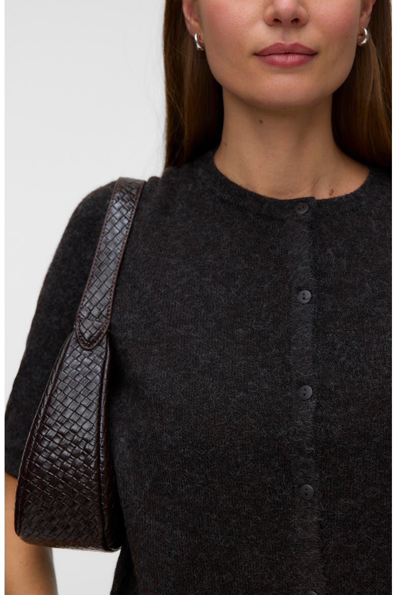 Short Sleeve Button Cardigan, Alternate, color, CHOC TORTE BLACK MELANGE