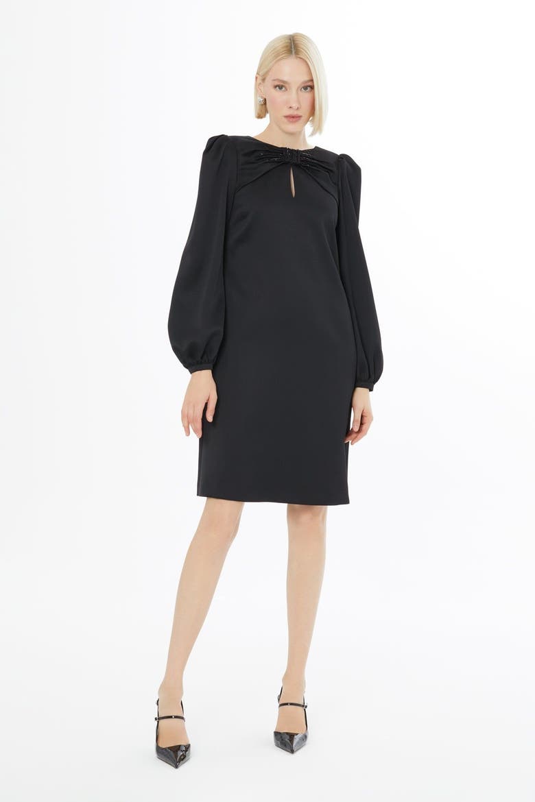 Shoulder-Pad Long Sleeve Buttoned Maxi Dress, Main, color, Black