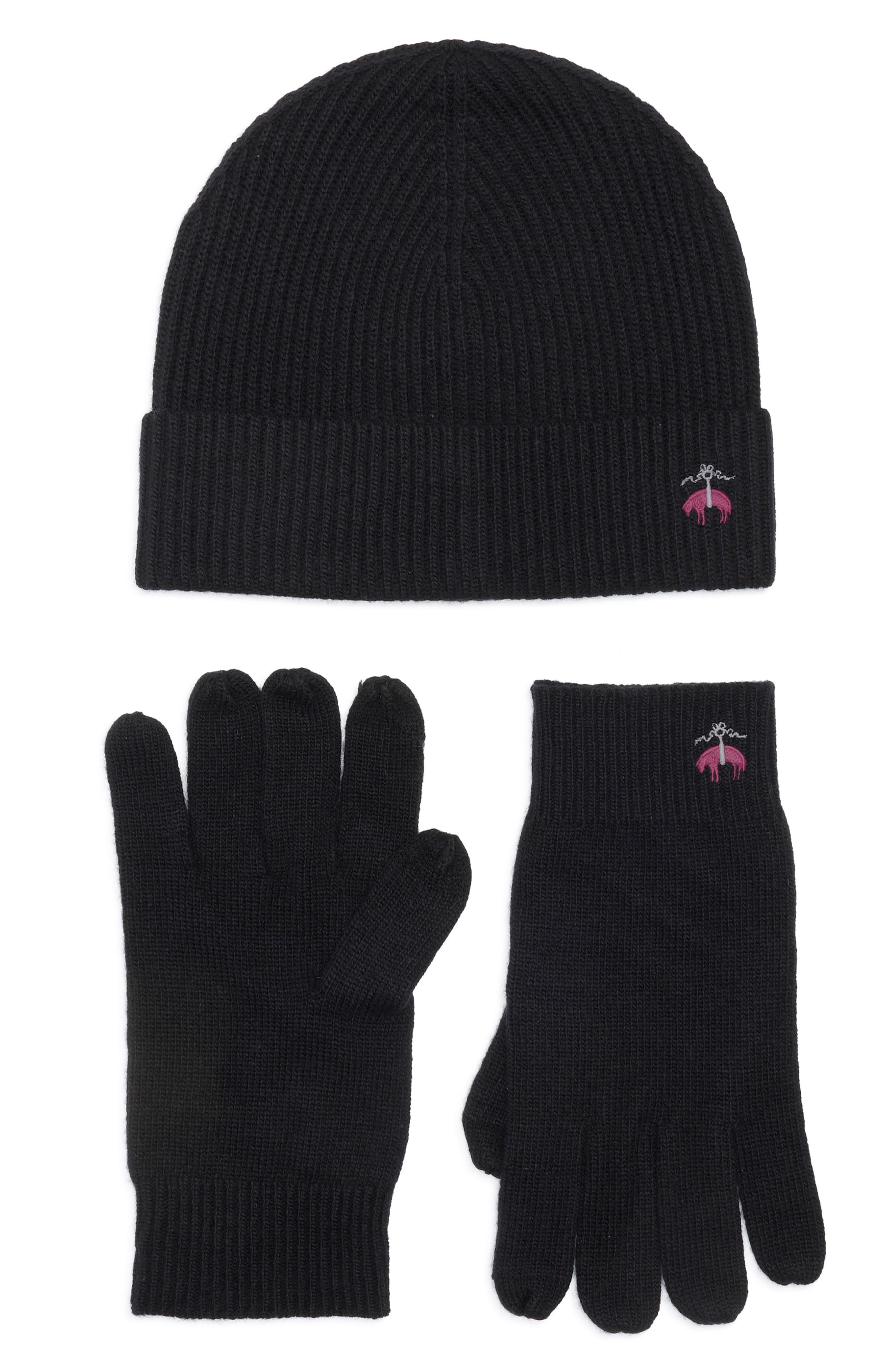 Brooks Brothers Wool Blend Beanie & Gloves Set