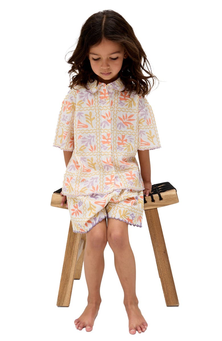 Raffya Kids Gilly Scalloped Edge Matisse Print Shorts, Alternate, color, Multi