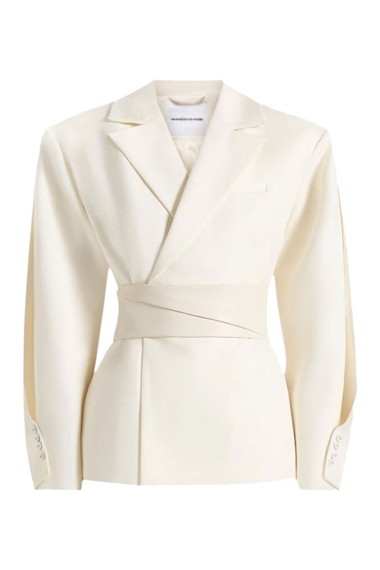 Marie Twist Sleeve Tailored Blazer with Belt, Alternate, color, Cream
