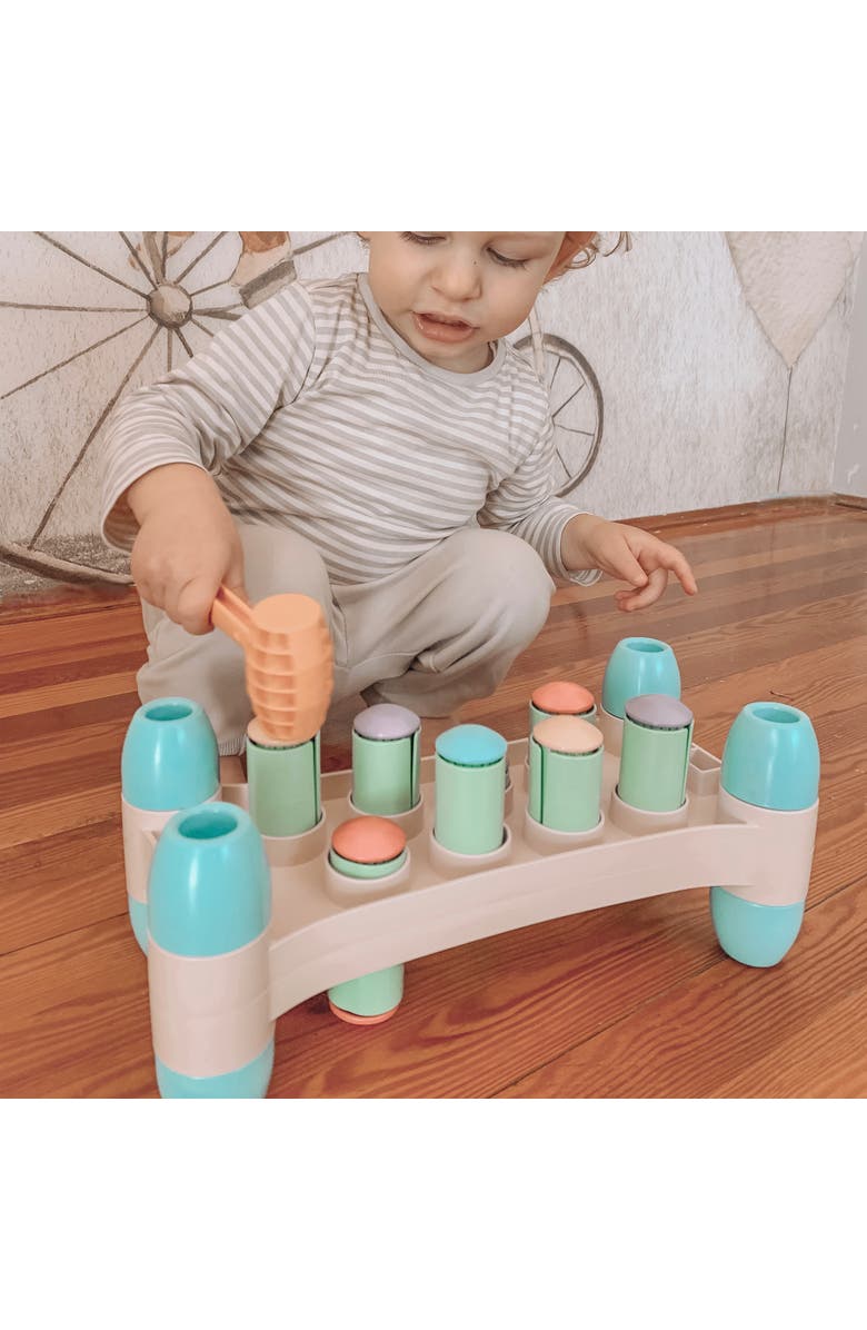 Quercetti Playeco+ Hammer Peggy Peg Pounding Toy, Interactive Colorful Board, Alternate, color, Multicolored