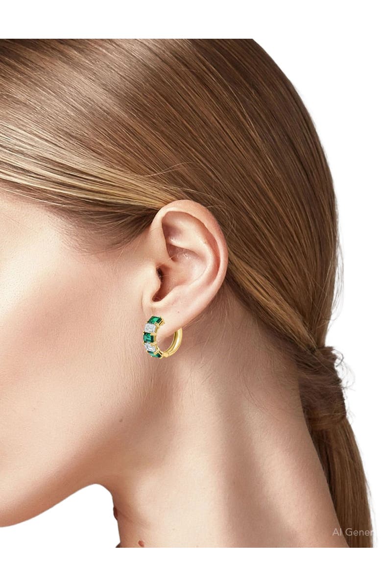 Bliss Diamond 6Ct Emerald & Diamond Hoops 14k Gold Lab Grown 3/4" Tall, Alternate, color, 