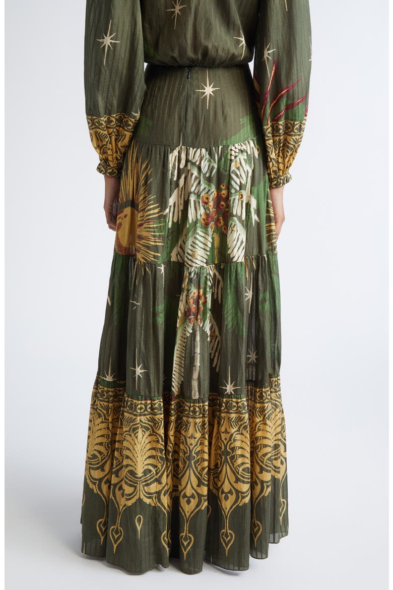 Relatos de mi Tierra Print Silk & Cotton Dobby Tiered Skirt, Alternate, color, GREEN / YELLOW