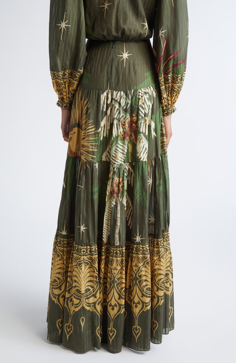 Johanna Ortiz Relatos de mi Tierra Print Silk & Cotton Dobby Tiered Skirt, Alternate, color, Green / Yellow