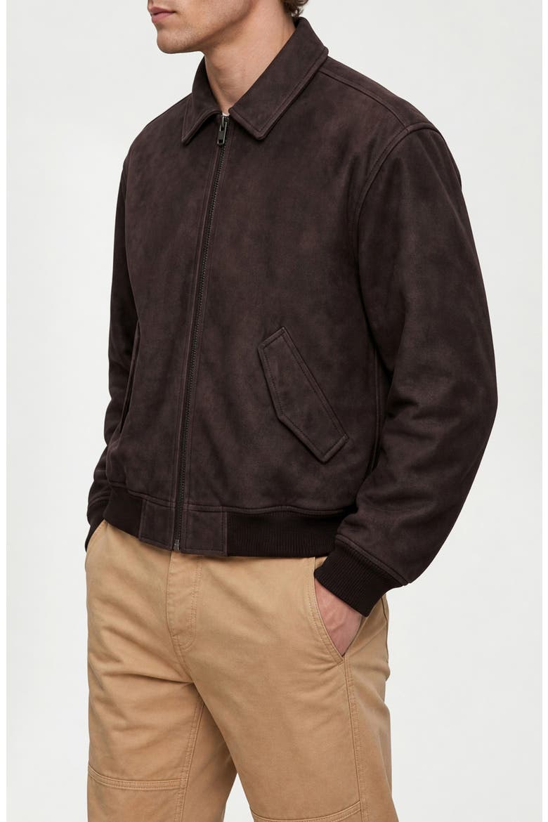 Remy Faux Suede Bomber Jacket, Alternate, color, BROWN