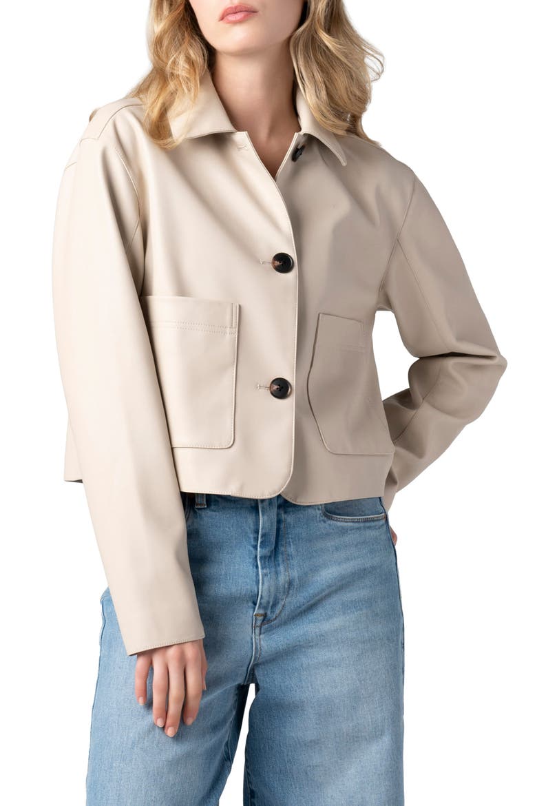 Faux Leather Crop Blazer, Main, color, CLOUD DANCER