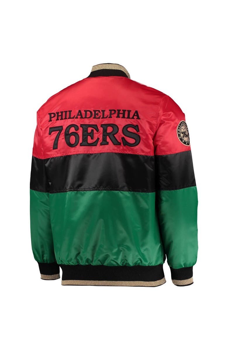 STARTER Men's Starter Red/Black/Green Philadelphia 76ers Black History Month NBA 75th Anniversary Full-Zip Jacket, Alternate, color, Red