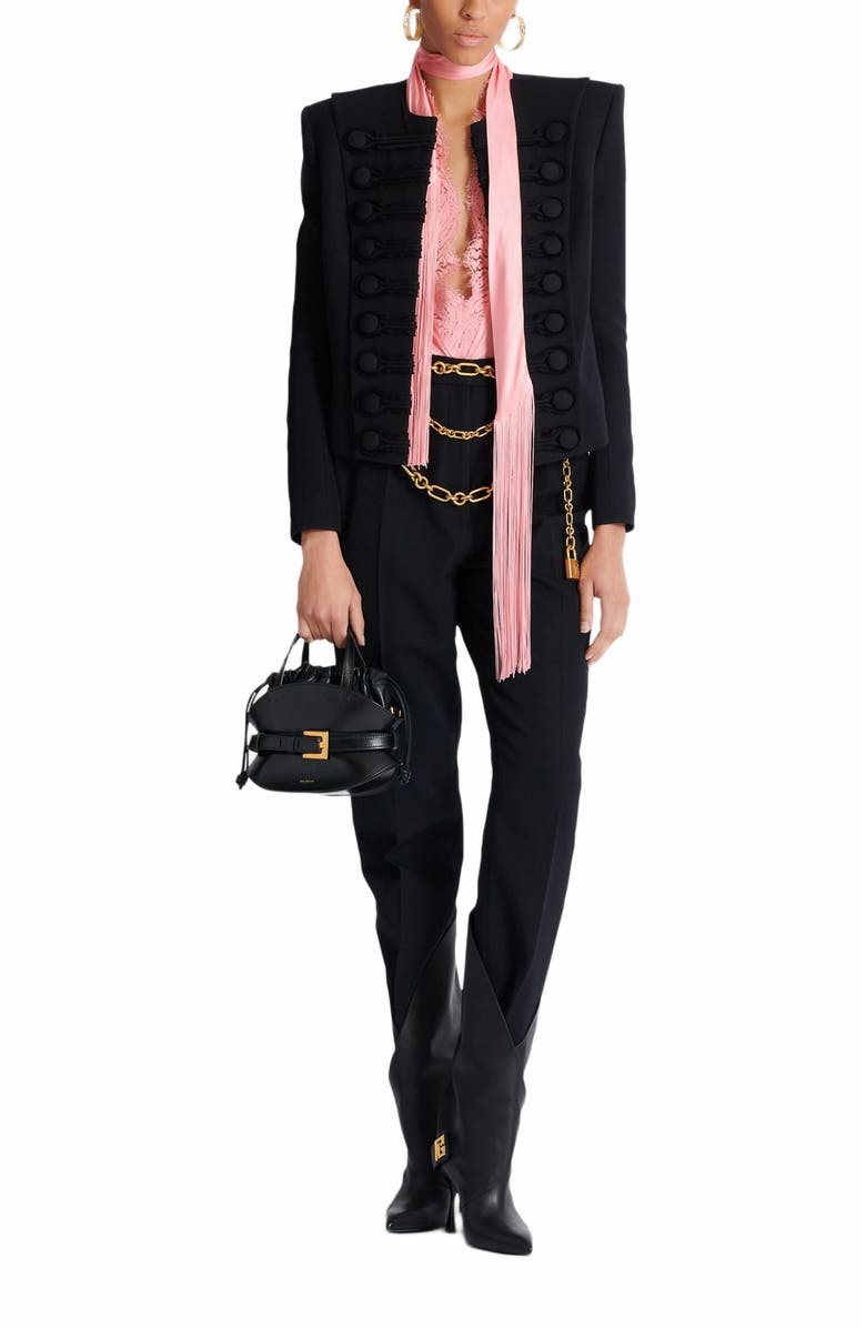 Balmain Grain De Poudre Edge-To-Edge Spencer Jacket, Alternate, color, Black