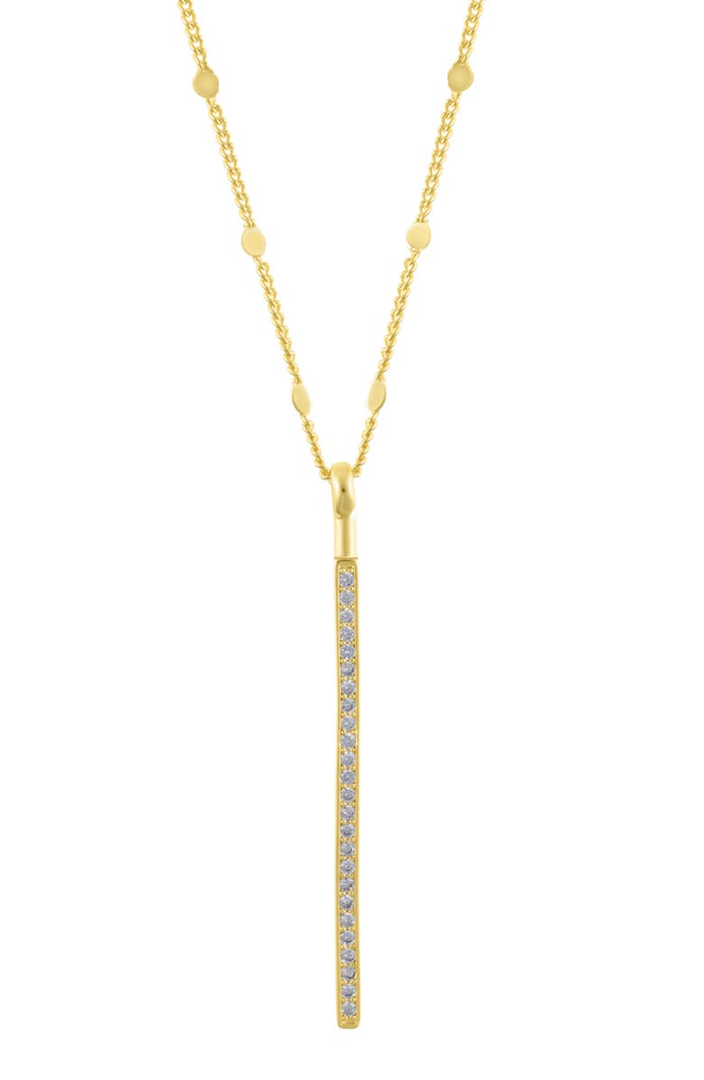 Adornia 14K Gold Plated Pavé CZ Bar Pendant Necklace, Main, color,