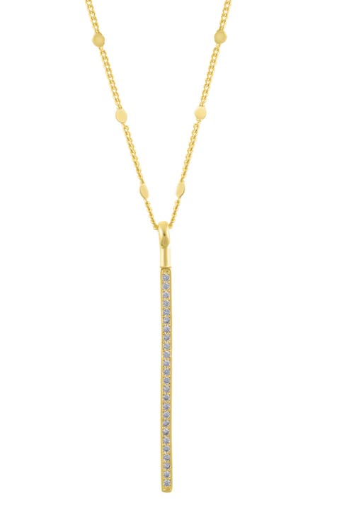 14K Gold Plated Pavé CZ Bar Pendant Necklace