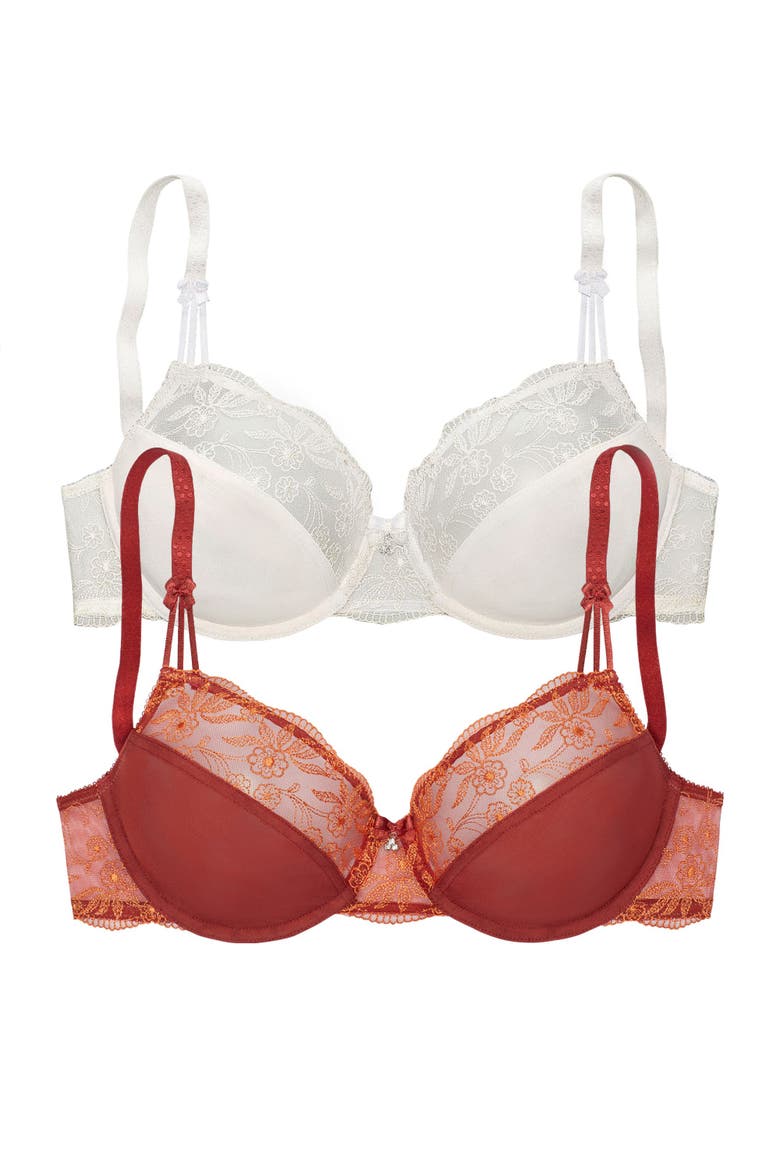 2 Pk Floral Detail Underwire Bras, Alternate, color, Rust Ivory