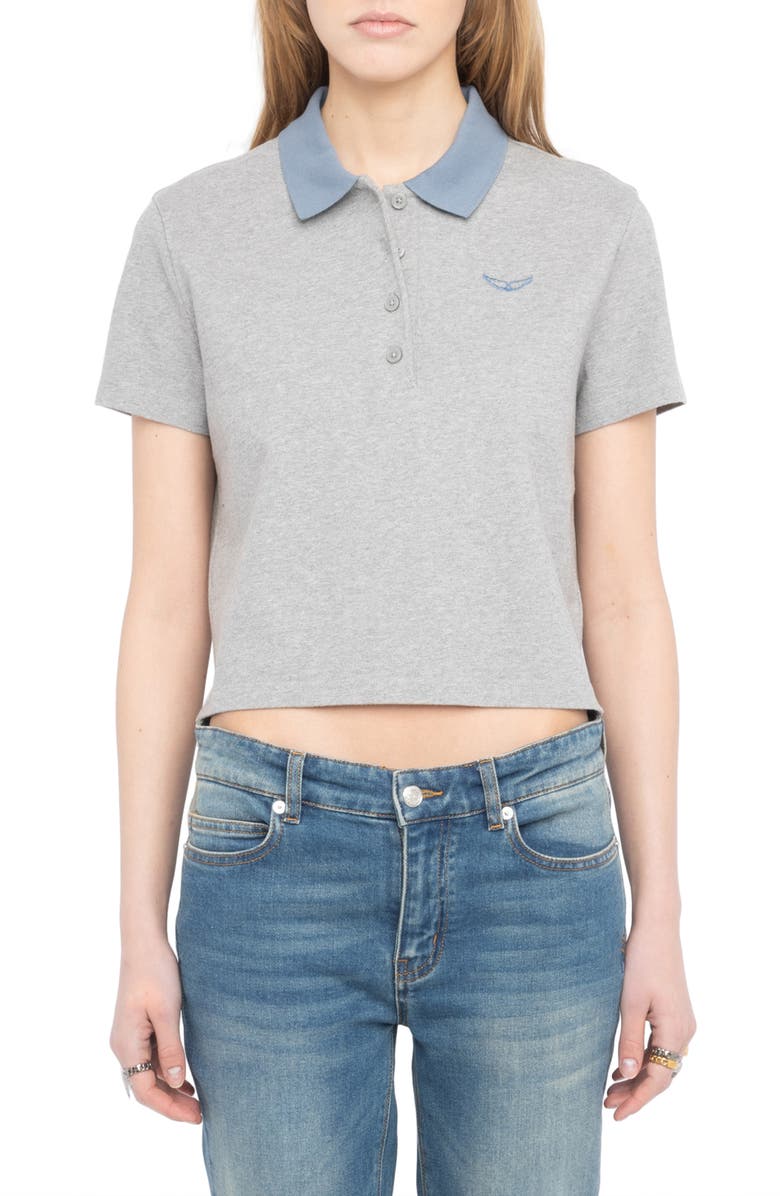 Zadig & Voltaire Mirta Crop Polo, Main, color, Medium Grey