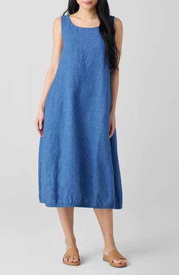 Eileen Fisher Sleeveless Organic Linen Midi Dress